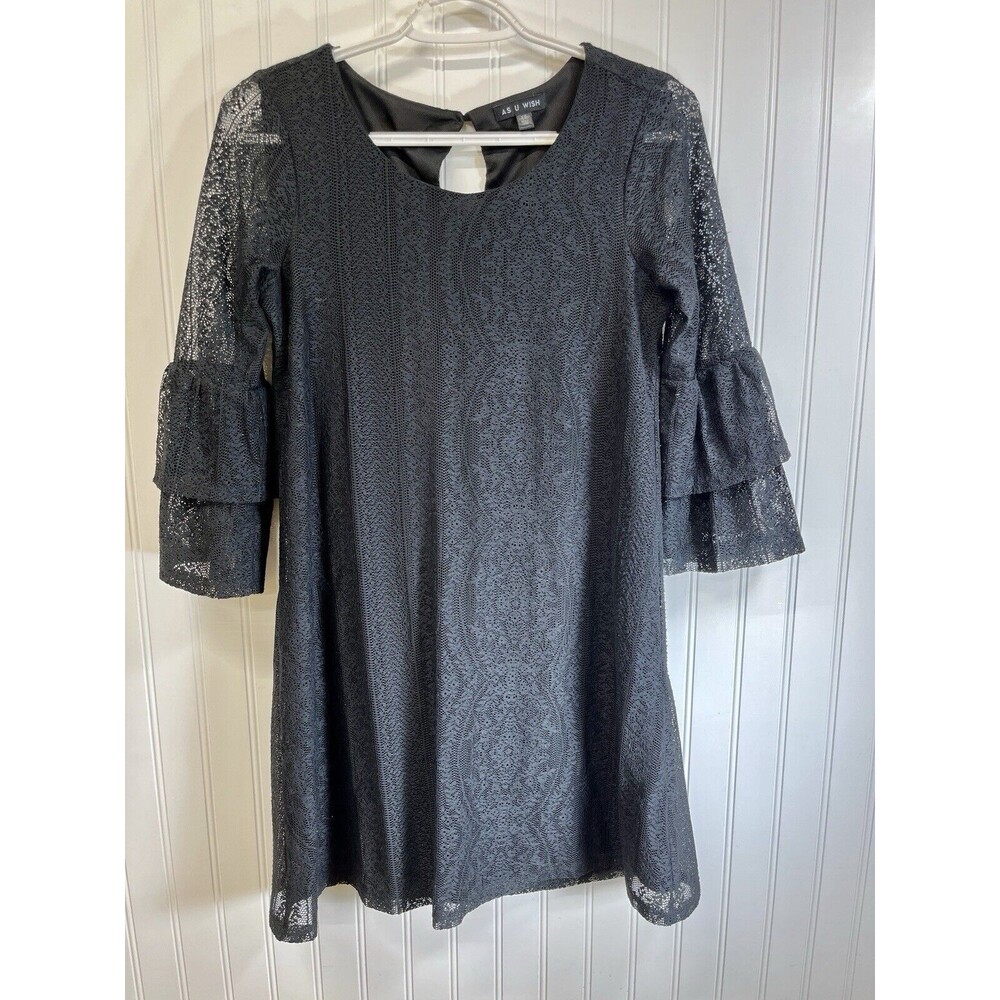 "As You Wish"‎ Bell Sleeve Little Black Party Lace Dress. Lined. Sz X Small